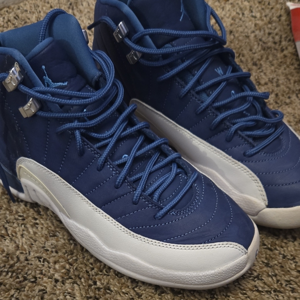 Blue and White High-Top Sneakers